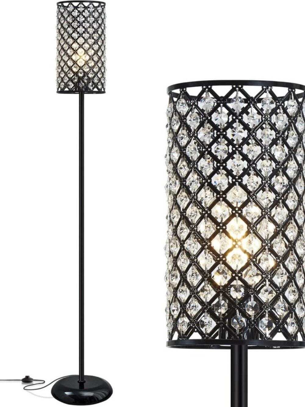 Elegant Modern Crystal Floor Lamp with Foot Switch - Tall Accent Lighting for